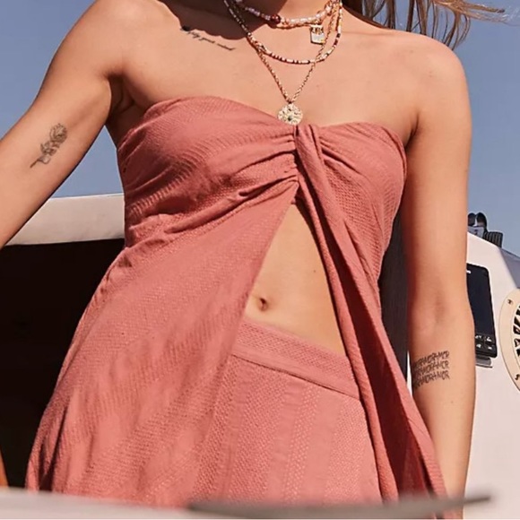 Free People Banita Pant Set Linen Cotton Split Top Wide Leg High-Waisted Purple - Picture 5 of 12